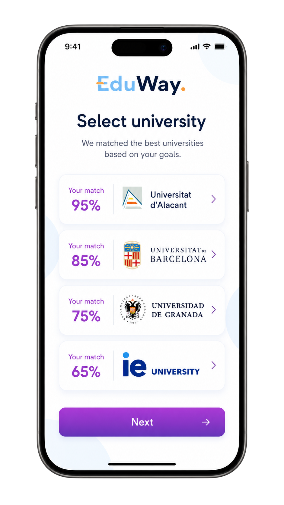 Discover matching universities